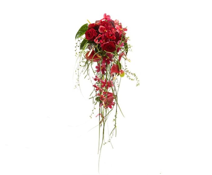 Rød brudebuket - dråbe - Send blomster med Bloomit